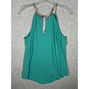 Bebe 2B Small Womens Tank Top Metal Accents Green Keyhole Boho Sleeveless